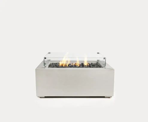 chaos 別注 brenta SCULPTURA FIREPIT SQUARE 40 X 40, SMOOTH, COOL GREY | Techo-Bloc